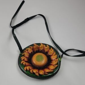 handcrafted sunflower-shaped leather cross-body bag Mexico